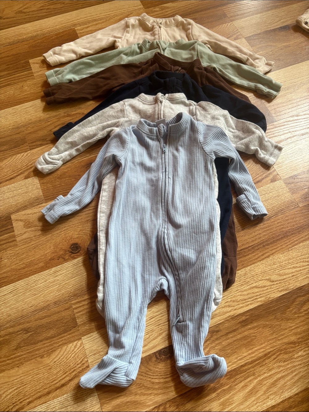 Old navy 0-3 one Ribbed Zip-Front One-Piece Sleepers - Blue & Neutral Pack